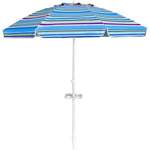 Giantex 7.2 Ft Beach Umbrella, Patio Sunshade Umbrella with Sand Anchor & Cupholder, Solid Steel Pole, Carrying Bag, Portable Sun Shelter Suitable for Seaside, Backyard, Poolside, Market Entrance(Blue)