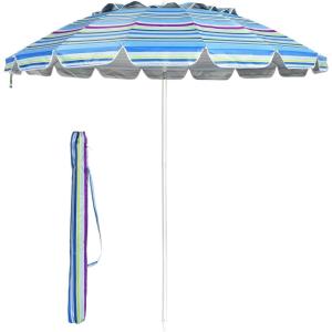 Giantex 8 Ft Beach Umbrella, Patio Sunshade Umbrella with Sand Anchor & Tilt Mechanism, 16 Fiberglass Ribs, Air-Vent Design, Portable Sun Shelter Suitable for Seaside, Backyard, Poolside, Market Entrance(Blue)