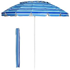 Giantex 8 Ft Beach Umbrella, Patio Sunshade Umbrella with Sand Anchor & Tilt Mechanism, 16 Fiberglass Ribs, Air-Vent Design, Portable Sun Shelter Suitable for Seaside, Backyard, Poolside, Market Entrance(Navy)