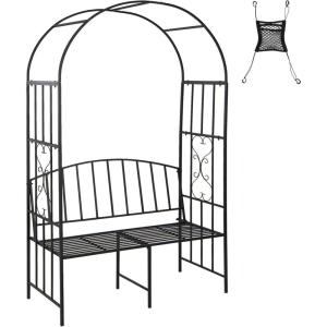 Giantex 81in Metal Garden Arch with Bench, Outdoor Garden Arbor Archway Trellis for Climbing Plants Vines, 2-Person Bench Loads 660 lbs, Patio Trellis Pergola Arches for Wedding Party Ceremony Decor