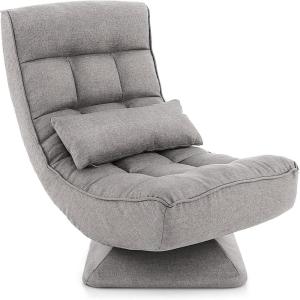 Giantex Adjustable Swivel Floor Chair – 5 Position Video Game Chair with Swivel Base, Steel Frame, Massage Lumbar Pillow, Foldable Lazy Sofa Lounger for Adults Teens, Meditating, No Assembly (Black)(Grey)