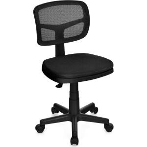 Giantex Armless Desk Chair, Low-Back Computer Chair Ergonomic Small Task Chair with Adjustable Height, Y-Shaped Support for Adults Teens Kids, 360° Swivel Office Chair (Blue)(Black)
