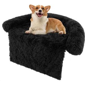Giantex Calming Dog Bed – Fluffy Plush Pet Bed for Couch, Removable Washable Cover, Soft Neck Bolster, Dog Sofa Bed Furniture Protector Mats for Dogs Cats (Dark Gray, Small – 40” x 35” x 6.5”)