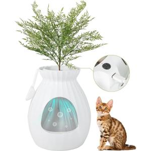 Giantex Cat Litter Box Plant – Hidden Litter Box Furniture with Electronic Odor Removal System, Detachable Door Curtain, Scoop, Cat Litter Box Enclosure Planter Home Decor, Easy to Clean (White)(White)