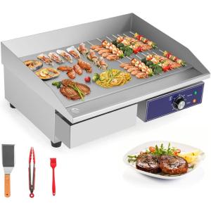 Giantex Commercial Griddle, 22″ Electric Griddle 2000W, Cast Iron Griddle, Stainless Steel Frame, 122℉-572℉ Adjustable Temperature Control, Removable Oil Storage Box, Restaurant Teppanyaki Grill