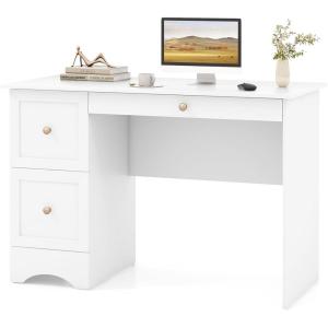 Giantex Computer Desk with 2 Drawers, Modern PC Desk with Storage, Study Writing Table w/ 2-in-1 Keyboard Tray, Wooden Laptop Workstation for Home Office, Bedroom, Living Room (White)
