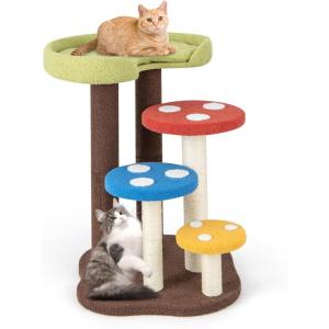 Giantex Cute Cat Tree – 37 Inches Mushroom Cat Tower with 3 Full-Wrapped Sisal Scratching Post, Padded Top Perch, Washable Mat, Multi-Level Cat Activity Tree for Indoor Cats Kitten