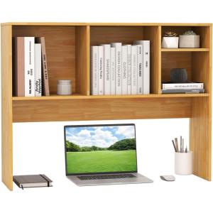 Giantex Desktop Bookshelf, Countertop Storage Hutch with 4 Shelves for Computer Desk, Dressing Tabletop Display Rack, Multipurpose Desk Hutch Storage Organizer for Home Office Dorm (Black)(Burlywood)
