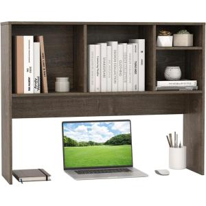 Giantex Desktop Bookshelf, Countertop Storage Hutch with 4 Shelves for Computer Desk, Dressing Tabletop Display Rack, Multipurpose Desk Hutch Storage Organizer for Home Office Dorm (Black)(Grey Oak)