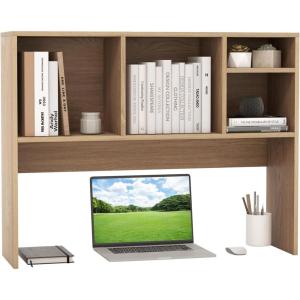 Giantex Desktop Bookshelf, Countertop Storage Hutch with 4 Shelves for Computer Desk, Dressing Tabletop Display Rack, Multipurpose Desk Hutch Storage Organizer for Home Office Dorm (Black)(Natural)