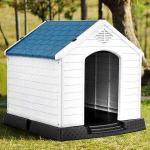 Giantex Dog House for Small Dogs, Waterproof Plastic Dog Houses with Air Vents and Elevated Floor, Easy to Assemble, Outdoor Cat Feeding Station Indoor Patio Backyard Dog Kennel House(Blue & White)