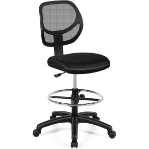 Giantex Drafting Chair Tall Office Chair with Back, Height Adjustable Home Office Chair on Wheels, Ergonomic Computer Standing Desk Chair with Footrest Ring for Bedroom, Black