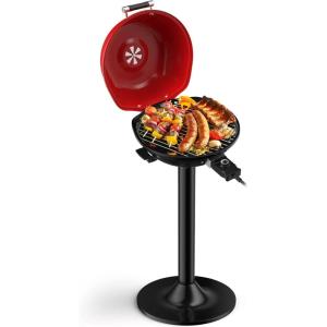 Giantex Electric Grill Indoor Outdoor, 1600W Portable Barbecue Grill with Removable Non-Stick Grilling Rack, Adjustable Temperature, Oil Drip Tray, for Picnic Camping Backyard Cooking (Red)(Red)
