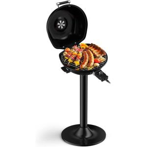 Giantex Electric Grill Indoor Outdoor, 1600W Portable Barbecue Grill with Removable Non-Stick Grilling Rack, Adjustable Temperature, Oil Drip Tray, for Picnic Camping Backyard Cooking (Red)(Black)