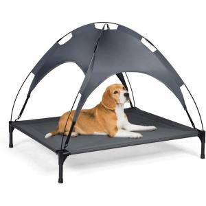 Giantex Elevated Dog Bed with Canopy, Portable Indoor Outdoor Pet Cot for Camping Beach Lawn, Keep Dogs Cats Cool in Summer, Breathable Fabric Steel Frame, Easy Assembly (XL (41.5” x 34.5” x 35”))(XL (41.5” x 34.5” x 35”))