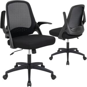 Giantex Ergonomic Mid-Back Mesh Computer Chair w/Lumbar Support, Flip-up Armrests, Height Adjustable Swivel Task Chair for Home Office, Black(Black)
