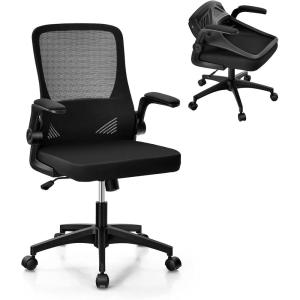 Giantex Ergonomic Office Chair w/Foldable Backrest, Mid Back Mesh Chair with Lumbar Support, Flip up Arms, Swivel Rolling Executive Task Chair Computer Desk Chair for Home Meeting Room (Black)