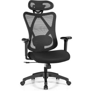 Giantex Ergonomic Office Chair with Adjustable Lumbar Support, Armrests and Headrest, High Back Computer Desk Chair with Casters, Swivel Executive Mesh Chair for Home Office (Black)(Black)