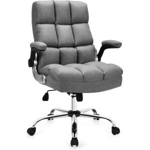 Giantex Executive Office Chair, Big and Tall Ergonomic Computer Chair, Adjustable Tilt Angle and Flip-up Armrest Linen Fabric Upholstered Chair with Thick Padding, High Back Managerial Chair (Grey)(Grey)