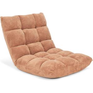 Giantex Floor Chairs for Adults – Floor Gaming Chair with Back Support, Coral Velvet, 14 Adjustable Position, Thick Sponge Padding, Floor Seating Lounge for Reading, Watching TV, Meditation (Black)(Khaki)