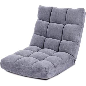 Giantex Floor Chairs for Adults – Floor Gaming Chair with Back Support, Coral Velvet, 14 Adjustable Position, Thick Sponge Padding, Floor Seating Lounge for Reading, Watching TV, Meditation (Black)(Grey)