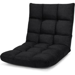 Giantex Floor Sofa Chair Video Gaming Chair with 14 Adjustable Position, Padded Back Support Floor Cushioned Seat, Folding Lazy Chair for Meditation, Reading, Watching, Living Room Recliner(Grey)(Black)