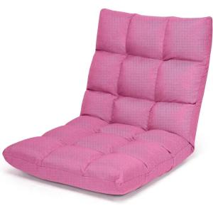 Giantex Floor Sofa Chair Video Gaming Chair with 14 Adjustable Position, Padded Back Support Floor Cushioned Seat, Folding Lazy Chair for Meditation, Reading, Watching, Living Room Recliner(Grey)(Pink)