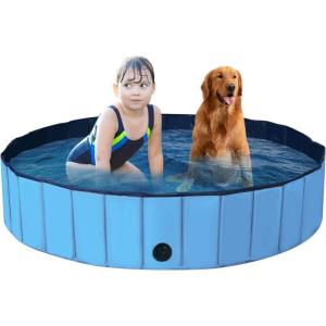Giantex Foldable Pet Swimming Pool Dog Bath Pool with Anti-Slip Bottom, Portable PVC Pets Bathing Tub Kiddie Pools for Dogs Cats Kids, Easy to Drain, Collapsible Dog Pet Pool (XL-55inch, Blue)