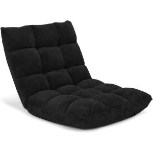 Giantex Folding Floor Chair with Back Support, 14 Adjustable Position, Padded Sleeper Bed, Couch Recliner, Floor Gaming Chair for Adults Meditation Living Room Bedroom, Black(Black)