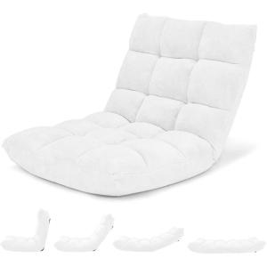 Giantex Folding Floor Chair with Back Support, 14 Adjustable Position, Padded Sleeper Bed, Couch Recliner, Floor Gaming Chair for Adults Meditation Living Room Bedroom, Black(White)