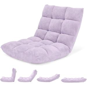 Giantex Folding Floor Chair with Back Support, 14 Adjustable Position, Padded Sleeper Bed, Couch Recliner, Floor Gaming Chair for Adults Meditation Living Room Bedroom, Black(Light Purple)