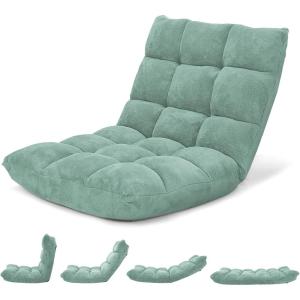 Giantex Folding Floor Chair with Back Support, 14 Adjustable Position, Padded Sleeper Bed, Couch Recliner, Floor Gaming Chair for Adults Meditation Living Room Bedroom, Black(Green)
