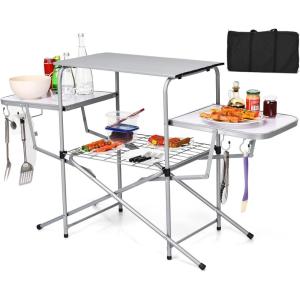 Giantex Folding Grill Table with 26” Main Tabletop, Portable Aluminum Camping Table, Carrying Bag, Quick Set-up, Outdoor Camping Kitchen Food Prep Station for Picnic Tailgating RVing Backyard