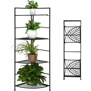 Giantex Folding Metal Plant Rack, 4 Tiers Corner Shelf Plant Stand, Flower Pots Holder Display Rack Storage Shelves for Balcony Patio Living Room