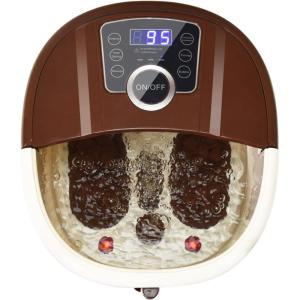 Giantex Foot Spa, Foot Bath Massager with Heat, Bubbles, 16 Pedicure Shiatsu Roller Massage Points, Adjustable Time & Temperature, Led Display, Drainage Pipe, Foot Soak Tub, Pedicure Foot Spa, Brown