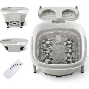 Giantex Foot Spa, Foot Bath Massager with Heat, Bubbles, 6 Motorized Shiatsu Rollers, Time & Temperature Settings, Folding Cover, Pedicure Tub Bath, Collapsible 6 in 1 Foot Bath Soak Tub, Gray(Gray)