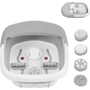 Giantex Foot Spa, Foot Bath Massager with Heat, Collapsible Design, Bubbles, Rollers, Pumice Stone, Scrub Brush, Folding 3 in 1 Footbath Tub, Foldable Foot Soaking Tub for Feet Stress Relief, Gray