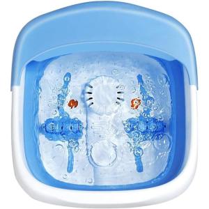 Giantex Foot Spa, Foot Bath Massager with Heat, Collapsible Design, Bubbles, Rollers, Pumice Stone, Scrub Brush, Folding 3 in 1 Footbath Tub, Foldable Foot Soaking Tub for Feet Stress Relief, Blue