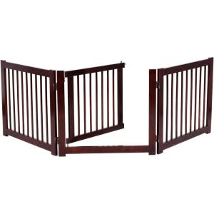 Giantex Freestanding Pet Gate with Door, 24inch 3 Panels Wooden Dog Gate with Walk Through Door, Foldable Pet Safety Puppy Fence Adjustable Pen for House Doorway Stairs