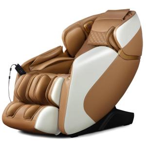 Giantex Full Body Massage Chair, Zero Gravity Shiatsu Massage Recliner with SL Track, Voice Control, Heat, Foot Roller, Thai Yoga Stretch, Airbags, 12 Auto Modes, 5 Manual Modes, Free Indoor Delivery(Brown+white)