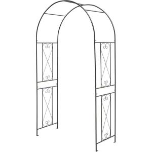 Giantex Garden Arbor with Gate, 7.5FT Metal Arch Trellis for Climbing Plants Rose Ivy, Archway Pergola with Flower Door, 4 Stakes, Garden Arch for Wedding Ceremony Bridal Party Decoration(Arch)
