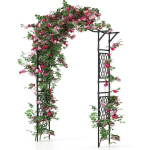 Giantex Garden Arch Trellis, 67”W x 83”H Metal Arbor with Corrugated PE-Coated Steel Tubes & Lattice Panels for Climbing Plants, Decorative Wedding Arch for Yard, Lawn, Party & Outdoor Events