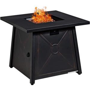 Giantex Gas Fire Table, 30 Inch Square Firepit Table 50,000BTU Fire Pits Tables w/Waterproof Cover, ETL and CSA Certification Patio Auto-Ignition Propane Heater Fireplace Table w/Lava Rock (Black)(Black)