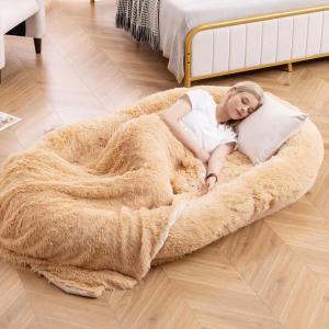 Giantex Human Dog Bed – 71″ x 45″ Large Human Size Dog Bed for Adult, Orthopedic Egg Crate Foam, Washable Faux Fur Bed Cover, Blanket, Pillow, for Pets and People Doze Off Napping (Brown)(Brown)