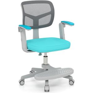 Giantex Kids Desk Chair, Ergonomic Adjustable Teen Task Chair w/Y-Shaped Lumbar Support, Armrest & Universal Wheels, Mesh Kid Office Chair for Sturdy, Kids Computer Chair for Boys & Girls 4-12, Grey(Turquoise)