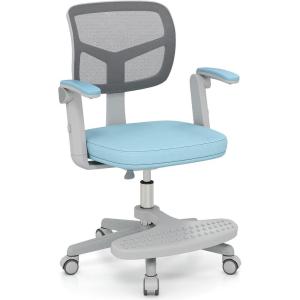 Giantex Kids Desk Chair, Ergonomic Adjustable Teen Task Chair w/Y-Shaped Lumbar Support, Armrest & Universal Wheels, Mesh Kid Office Chair for Sturdy, Kids Computer Chair for Boys & Girls 4-12, Grey(Blue)