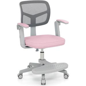 Giantex Kids Desk Chair, Ergonomic Adjustable Teen Task Chair w/Y-Shaped Lumbar Support, Armrest & Universal Wheels, Mesh Kid Office Chair for Sturdy, Kids Computer Chair for Boys & Girls 4-12, Grey(Pink)