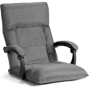Giantex Lazy Sofa Chair with 14 Adjustable Positions, Armrests, Headrest, Waist Pillow – Padded Floor Seating Couch Recliner for Home, Living Room, Bedroom Floor Gaming – Grey