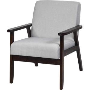 Giantex Mid-Century Modern Accent Chair, Retro Fabric Armchair, Solid Hardwood Made, Upholstered Linen Lounge Arm Chair for Living Room (1, Dark Grey)(Light Grey)