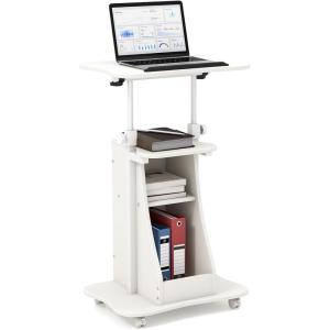 Giantex Mobile Podium Stand, Height Adjustable Laptop Cart with Tilting Tabletop & Storage Compartments, Rolling Lectern with Lockable Casters for Classroom, Church, Home Office, White(White)